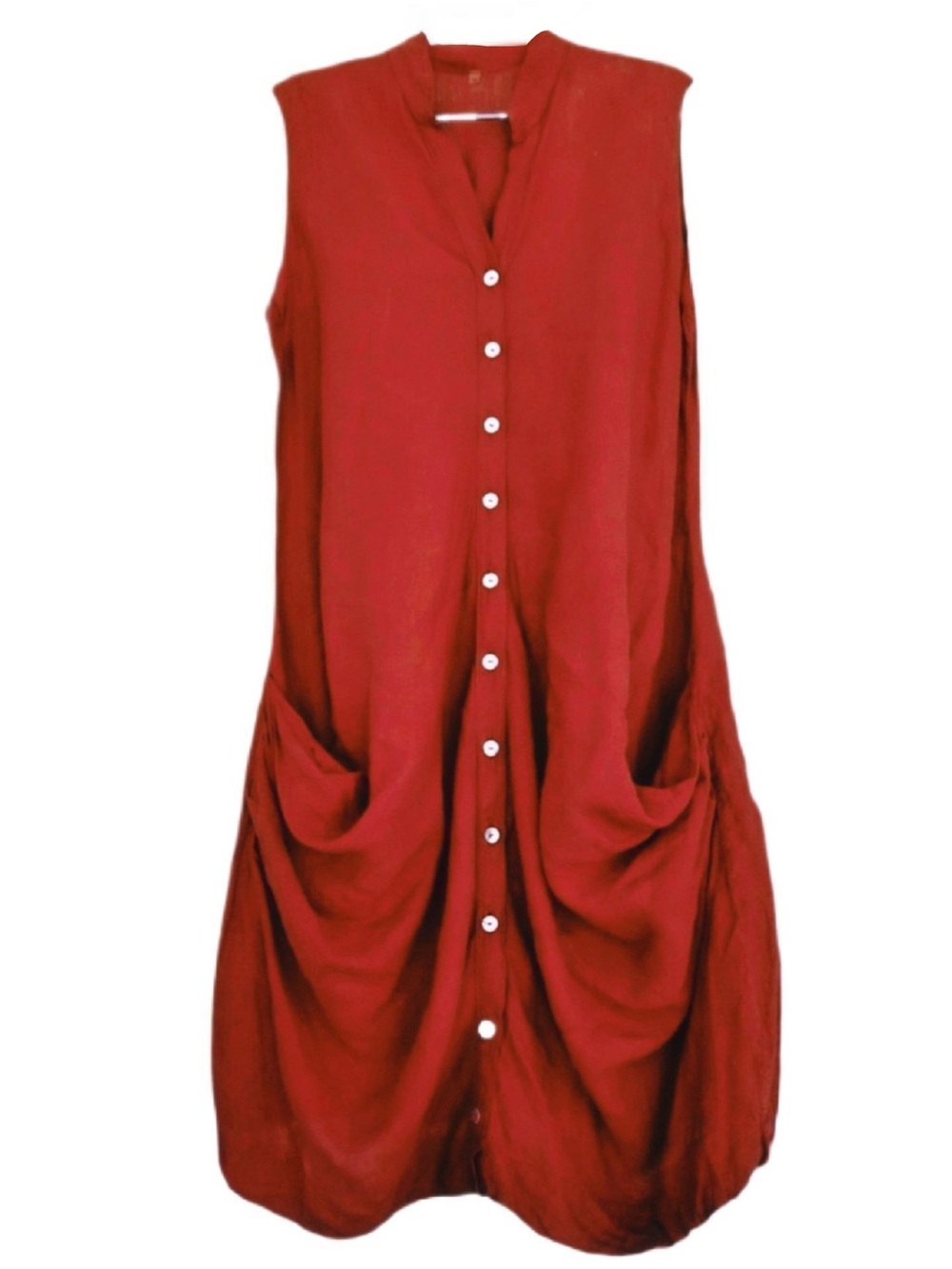 Italian Linen Sleeveless Button Up Summer Dress and Big Pockets Beach Coverup M